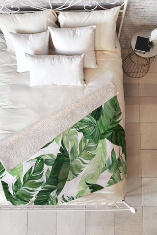 Marta Barragan Camarasa Green leaf watercolor pattern Fleece Throw Blanket