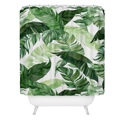 Marta Barragan Camarasa Green leaf watercolor pattern Shower Curtain