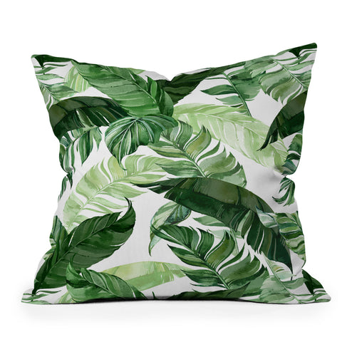 Marta Barragan Camarasa Green leaf watercolor pattern Outdoor Throw Pillow