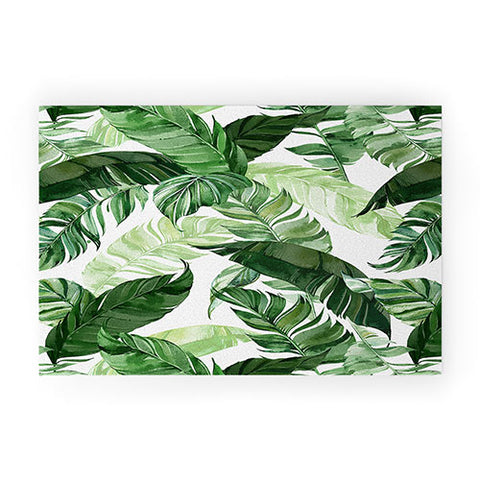 Marta Barragan Camarasa Green leaf watercolor pattern Welcome Mat