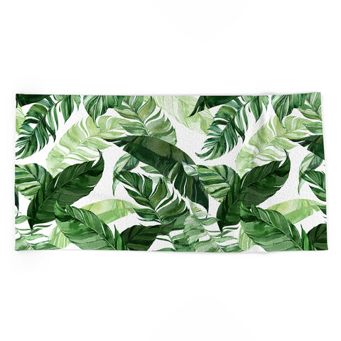 Marta Barragan Camarasa Green leaf watercolor pattern Beach Towel
