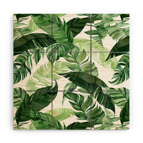 Marta Barragan Camarasa Green leaf watercolor pattern Wood Wall Mural