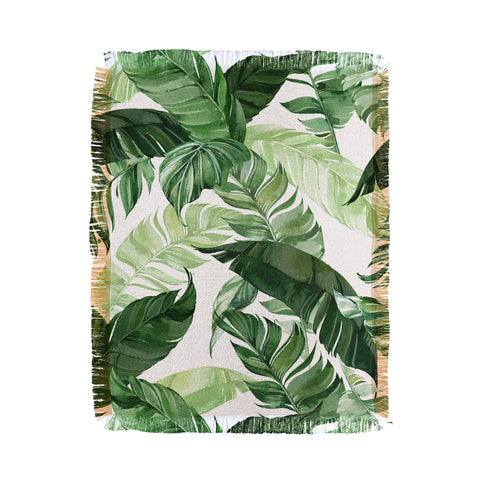 Marta Barragan Camarasa Green leaf watercolor pattern Throw Blanket