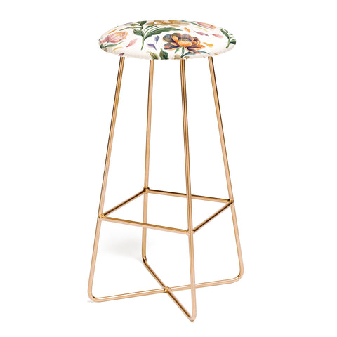 Marta Barragan Camarasa Hand Painted Peony Florals Bar Stool