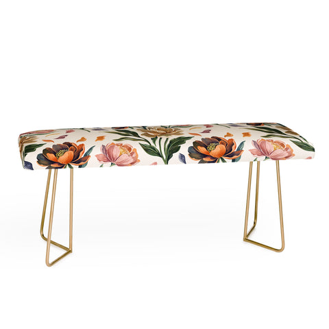 Marta Barragan Camarasa Hand Painted Peony Florals Bench