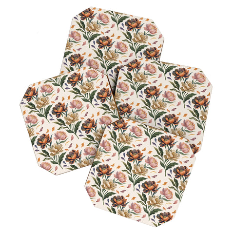 Marta Barragan Camarasa Hand Painted Peony Florals Coaster Set