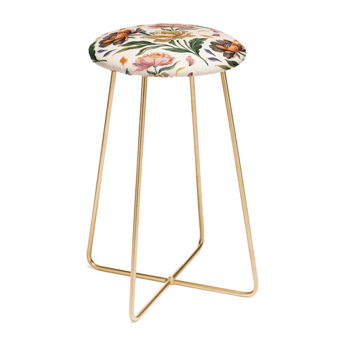 Marta Barragan Camarasa Hand Painted Peony Florals Counter Stool