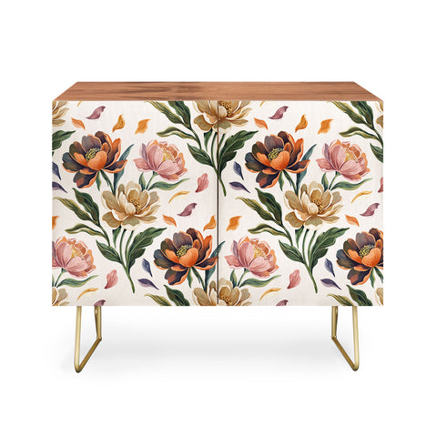 Marta Barragan Camarasa Hand Painted Peony Florals Credenza