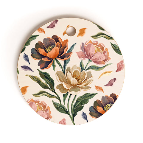 Marta Barragan Camarasa Hand Painted Peony Florals Cutting Board Round