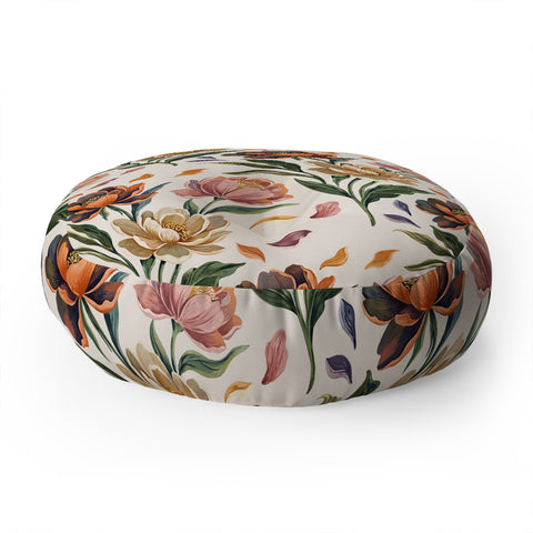 Marta Barragan Camarasa Hand Painted Peony Florals Floor Pillow Round