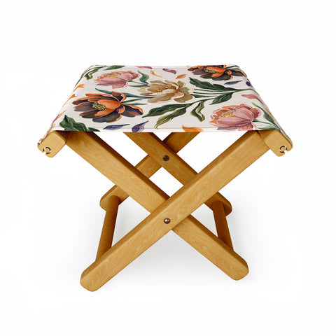 Marta Barragan Camarasa Hand Painted Peony Florals Folding Stool