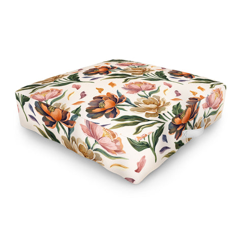 Marta Barragan Camarasa Hand Painted Peony Florals Outdoor Floor Cushion