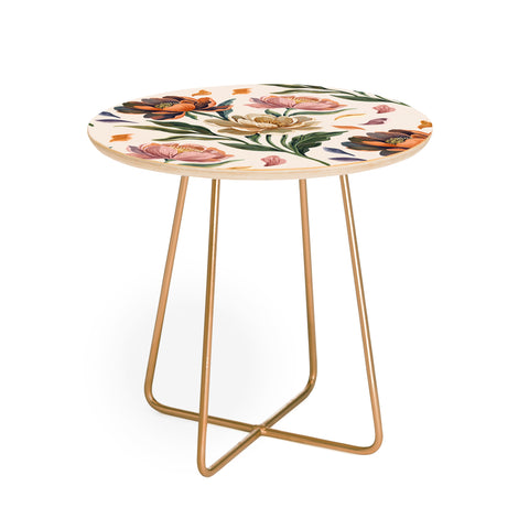 Marta Barragan Camarasa Hand Painted Peony Florals Round Side Table