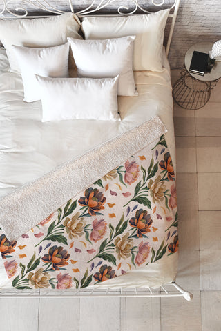 Marta Barragan Camarasa Hand Painted Peony Florals Fleece Throw Blanket