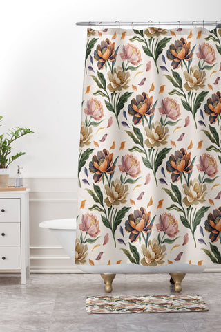 Marta Barragan Camarasa Hand Painted Peony Florals Shower Curtain And Mat