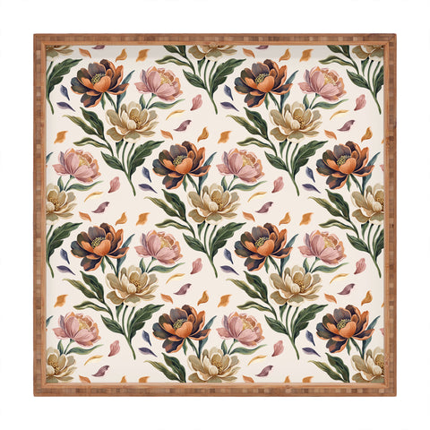 Marta Barragan Camarasa Hand Painted Peony Florals Square Tray