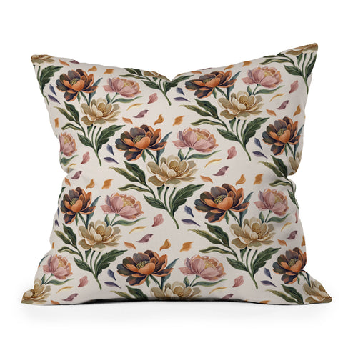 Marta Barragan Camarasa Hand Painted Peony Florals Outdoor Throw Pillow