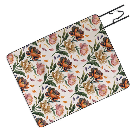 Marta Barragan Camarasa Hand Painted Peony Florals Picnic Blanket