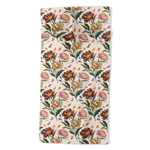 Marta Barragan Camarasa Hand Painted Peony Florals Beach Towel
