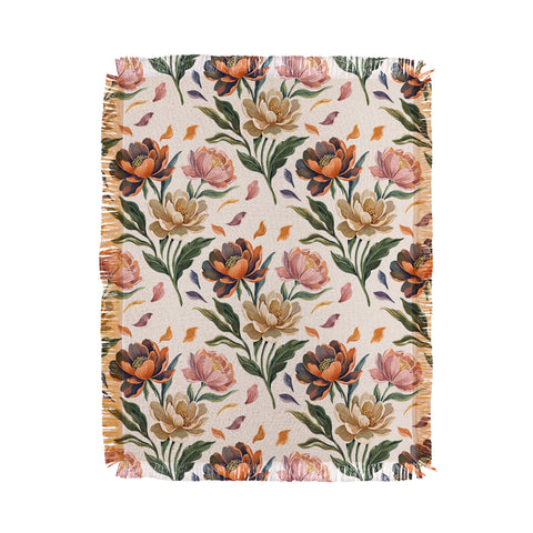 Marta Barragan Camarasa Hand Painted Peony Florals Throw Blanket