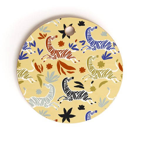 Marta Barragan Camarasa Herd of colorful zebras A Cutting Board Round