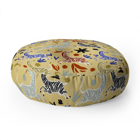 Marta Barragan Camarasa Herd of colorful zebras A Floor Pillow Round