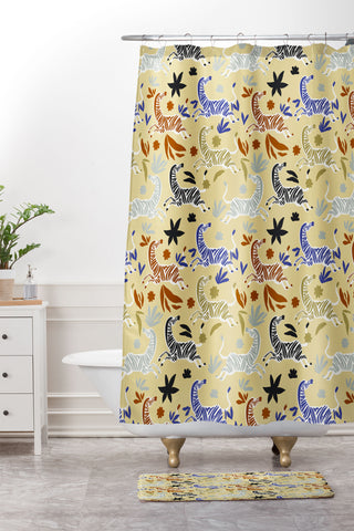 Marta Barragan Camarasa Herd of colorful zebras A Shower Curtain And Mat