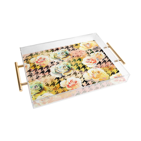 Marta Barragan Camarasa Houndstooth and flowers Acrylic Tray