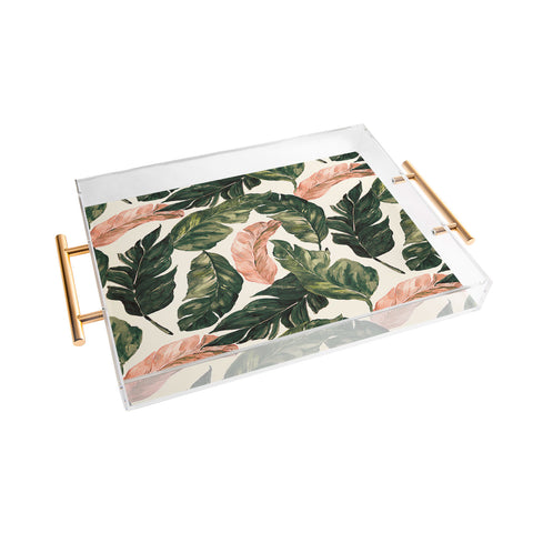 Marta Barragan Camarasa Leaf green and pink Acrylic Tray