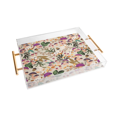 Marta Barragan Camarasa Magic mushroom forest Acrylic Tray