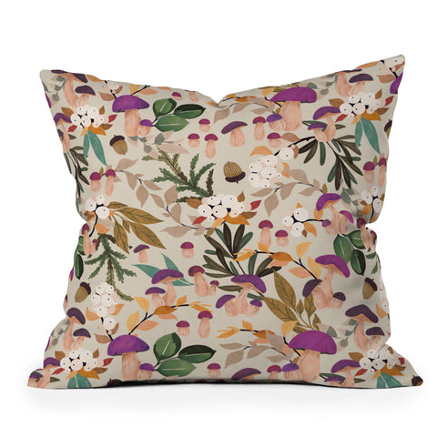 Marta Barragan Camarasa Magic mushroom forest Outdoor Throw Pillow