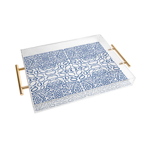 Marta Barragan Camarasa Mosaic brush strokes indigo Acrylic Tray