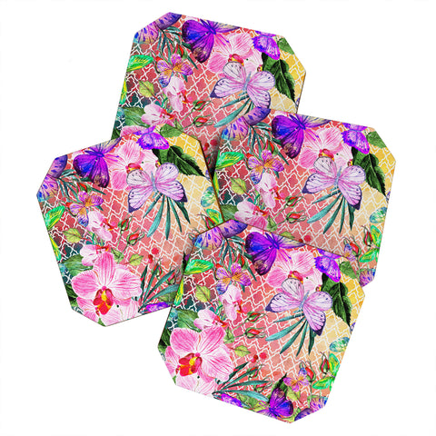 Marta Barragan Camarasa Mosaic of nature and butterflies Coaster Set