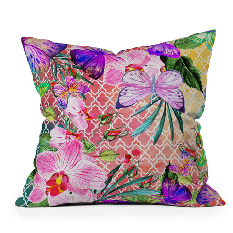 Marta Barragan Camarasa Mosaic of nature and butterflies Outdoor Throw Pillow