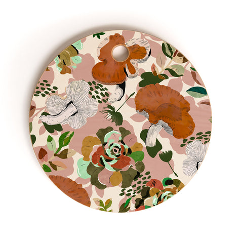 Marta Barragan Camarasa Mushrooms flowery meadow Cutting Board Round