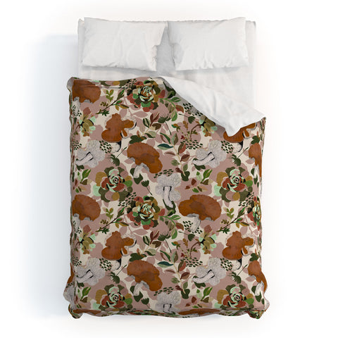 Marta Barragan Camarasa Mushrooms flowery meadow Duvet Cover
