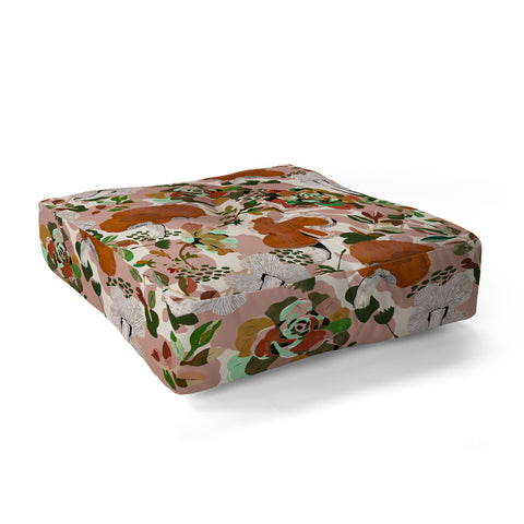 Marta Barragan Camarasa Mushrooms flowery meadow Floor Pillow Square