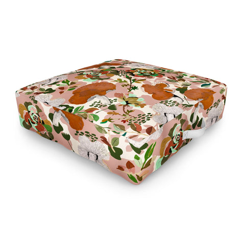 Marta Barragan Camarasa Mushrooms flowery meadow Outdoor Floor Cushion