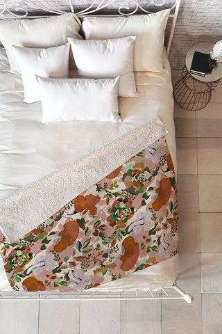 Marta Barragan Camarasa Mushrooms flowery meadow Fleece Throw Blanket