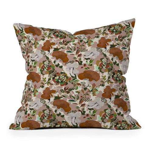 Marta Barragan Camarasa Mushrooms flowery meadow Throw Pillow