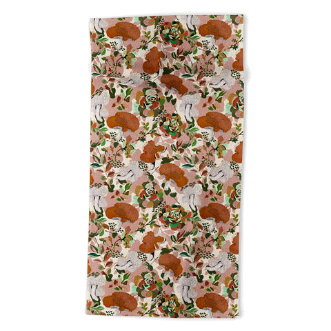 Marta Barragan Camarasa Mushrooms flowery meadow Beach Towel
