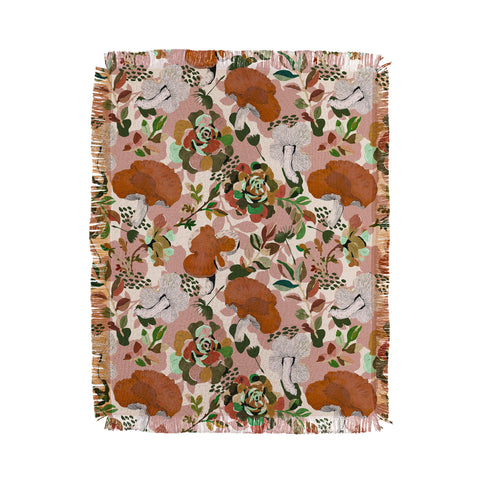Marta Barragan Camarasa Mushrooms flowery meadow Throw Blanket