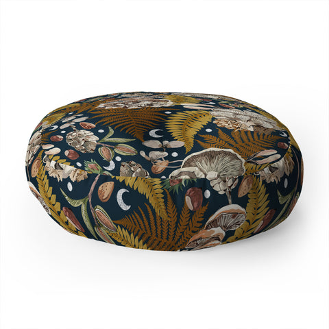 Marta Barragan Camarasa Mushrooms in the lunar night Floor Pillow Round