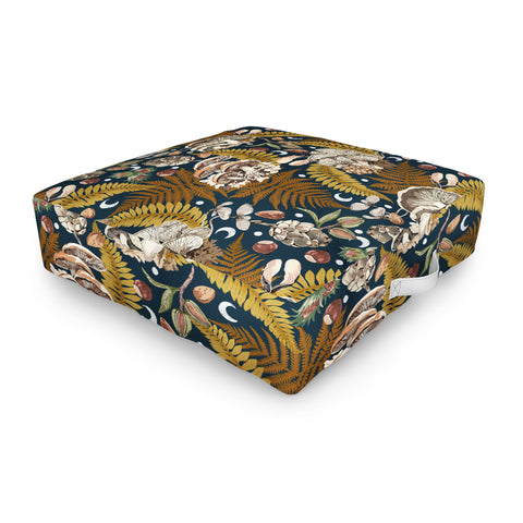 Marta Barragan Camarasa Mushrooms in the lunar night Outdoor Floor Cushion