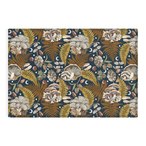 Marta Barragan Camarasa Mushrooms in the lunar night Outdoor Rug