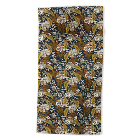 Marta Barragan Camarasa Mushrooms in the lunar night Beach Towel