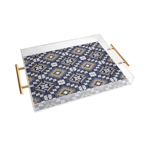 Marta Barragan Camarasa Mystic Tribal of Gold and Blue Acrylic Tray