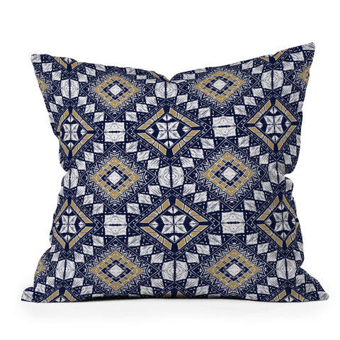 Marta Barragan Camarasa Mystic Tribal of Gold and Blue Outdoor Throw Pillow