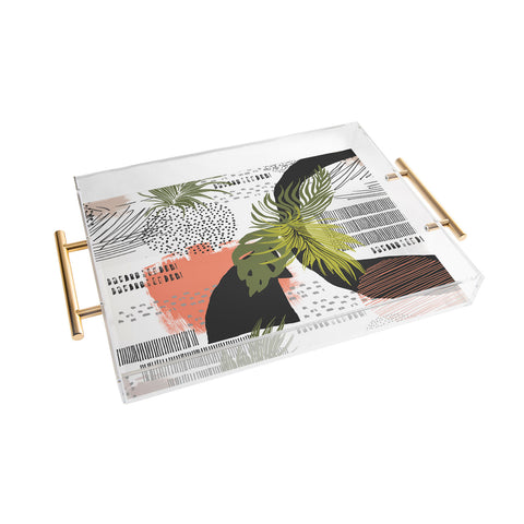 Marta Barragan Camarasa Nature abstract with strokes Acrylic Tray