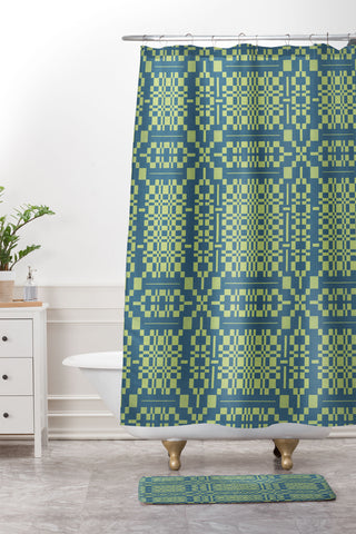 Marta Barragan Camarasa Nostalgic Grid Design Shower Curtain And Mat